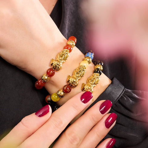Pixiu Feng Shui Bracelet | FIVE Elements | Chakra Agate x 18k Gold